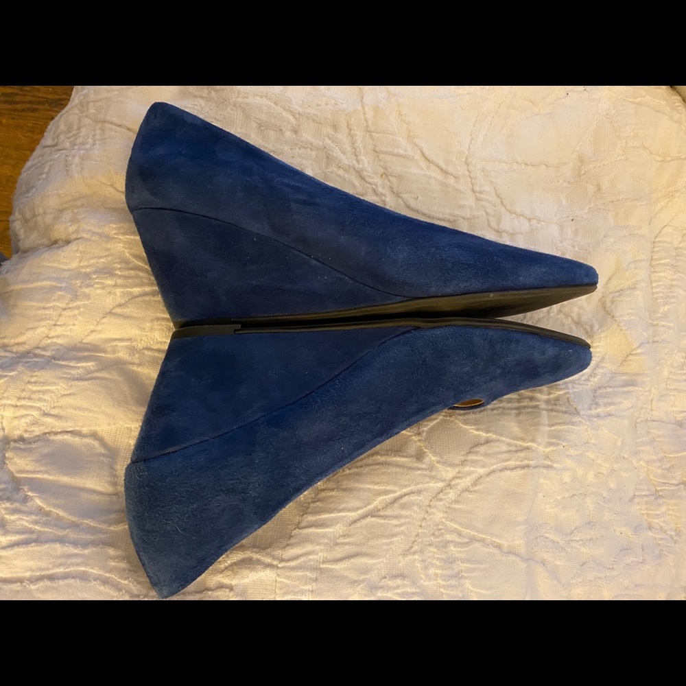 Blue suede wedges purchased in France.